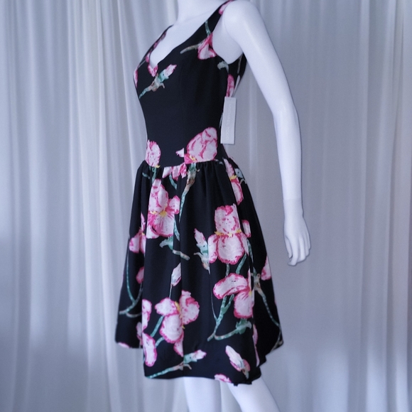 Pure Silk Floral Dress • Vintage Designer • Cocktail 50s Full Skirt S - Picture 2 of 5